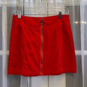 Forever 21 Y2K red corduroy front zip mini skirt